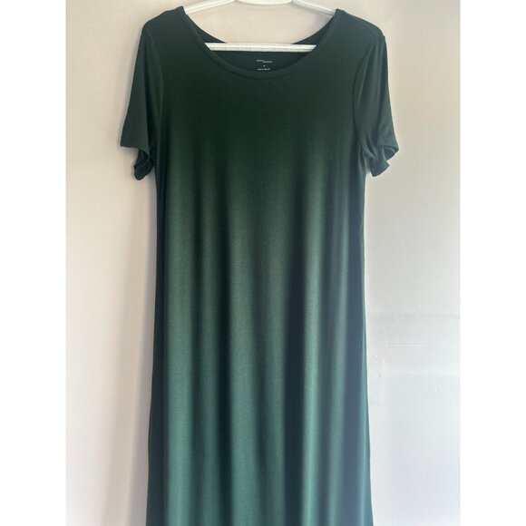 Daily Ritual Short Sleeve Jersey Knit Maxi Dress Side Slit Forest Green Small - Picture 6 of 11